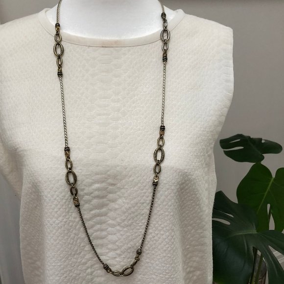 Silver and Gold Tone Long Necklace - Picture 1 of 5